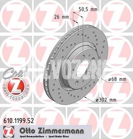 Přední brzdový kotouč (302mm) P80 C70/S70/V70(XC) děrovaný