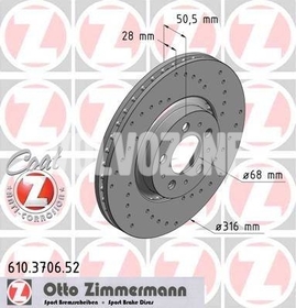 Přední brzdový kotouč (316mm) P2 S60/V70 II/XC90 děrovaný