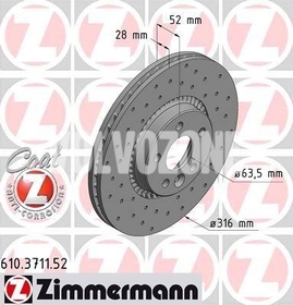 Přední brzdový kotouč (316mm) P3 S60 II(XC)/V60(XC) S80 II/V70 III/XC70 III děrovaný