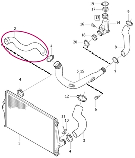 Hadice od trubky turba do intercooleru D5 P2 (-2006) XC90, vozidla bez rezonátoru (OEM)