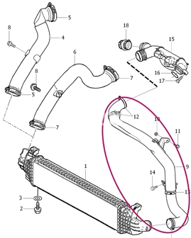 Trubka s hadicemi od rezonátoru do intercooleru 1.6D P1 s/bez DPF, nový typ průměr 45mm (OEM)
