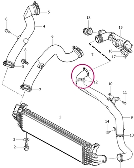 Horní hadice trubky od rezonátoru k intercooleru 1.6D (2006-) P1 s/bez DPF, průměr 45/43mm - nový typ příruby
