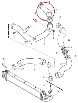 Koleno od turba k trubce do intercooleru 2.4D/D5 (2009-) P3 AWD nový typ, průměr 58/62 mm (OEM)