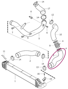 Hadica od intercooleru do sání 5 válec 2.4D/D5 (2010-) P3 S80 II/V70 III/XC70 III (OEM)
