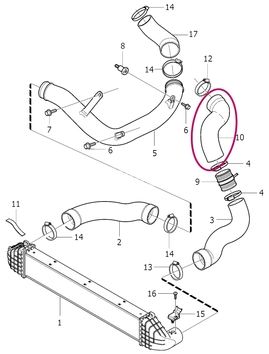Hadice za intercoolerem do klapky sání 5 válec 2.4D/D5 (2010-) P3 (OEM)