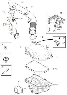 Koleno od trubky sání z airboxu do turba 4 válec diesel 2.0 (2014-) P3 (OEM)