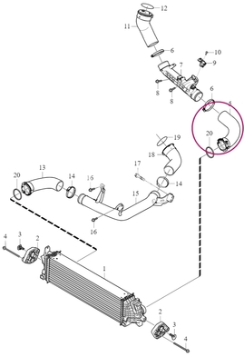 Hadice z intercooleru do trubky směřující do klapky sání 4 válec (2014-) 2.0 D3/D4/D5 SPA (OEM)