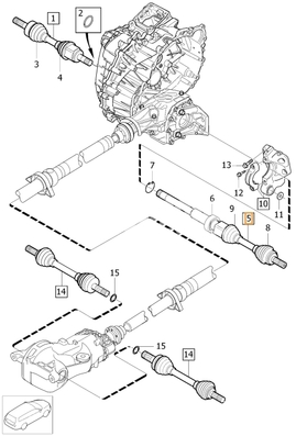 Poloos pravá 5 válec D4/2.4D/D5 P3 XC70 III převodovka M66 AWD (OEM)