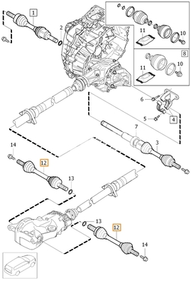 Zadní poloos levá/pravá P1 V40 XC převodovka TF-80SD AWD, TG-81SC AWD (OEM)
