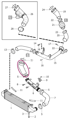 Hadice z trubky za intercoolerem do klapky sání 4 válec 2.0 (2014-) P1 P3 SPA bez Hybrid/Twin Engine